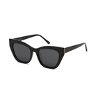 Harper - Polished Black cat-eye sunglasses by KayTran Eyewear with thick frames and dark lenses on a white background.