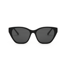 KayTran Eyewears Taylor - Polished Black cat-eye sunglasses with dark lenses, front view on a white background.