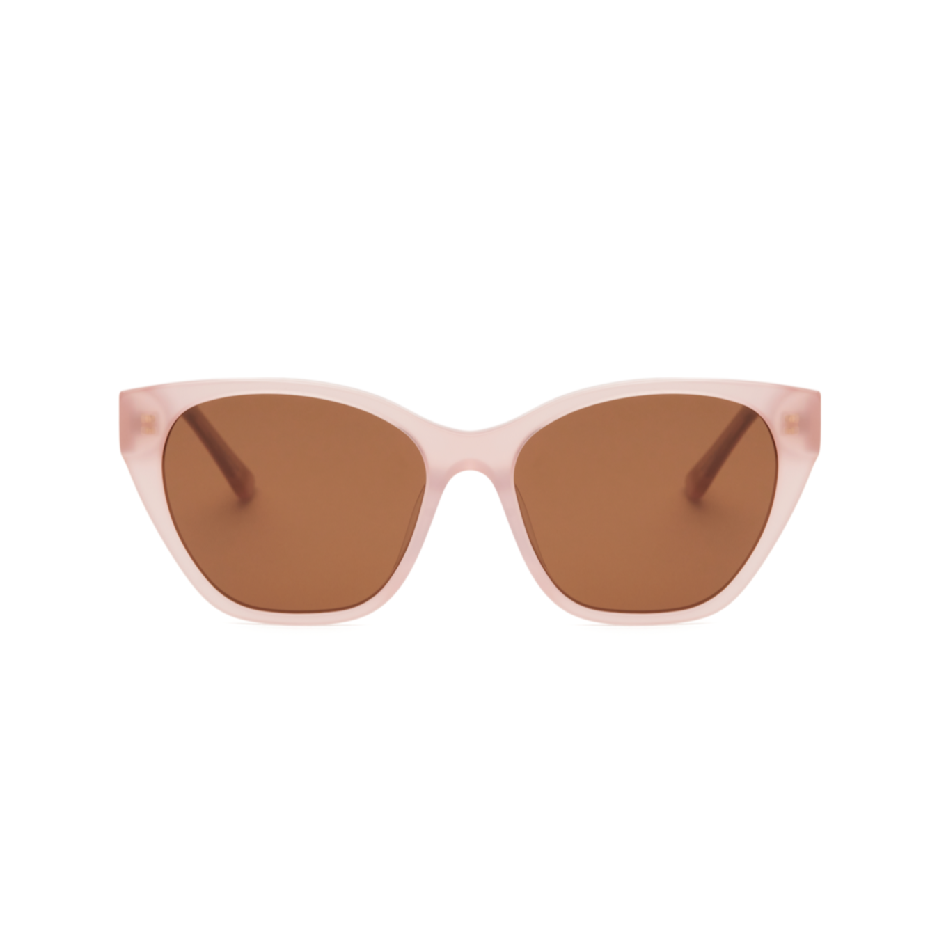 Front view of KayTran Eyewear Taylor - Milky Blush sunglasses with brown tinted lenses on a white background.
