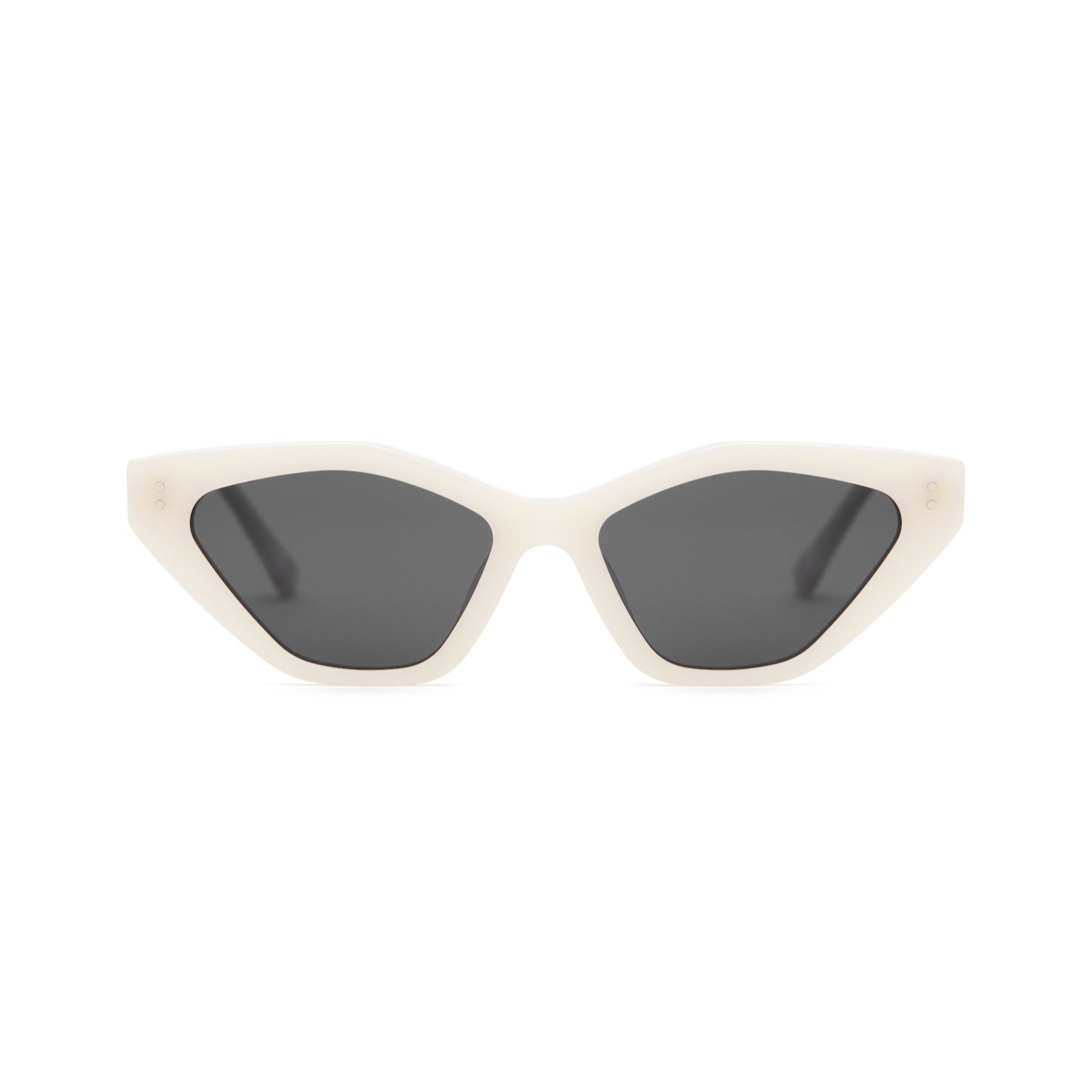 Naomi - Birch cat-eye sunglasses by KayTran Eyewear, white frame with dark lenses on a plain white background.