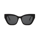 Harper - Polished Black cat-eye sunglasses by KayTran Eyewear with dark lenses, shown front view on white.