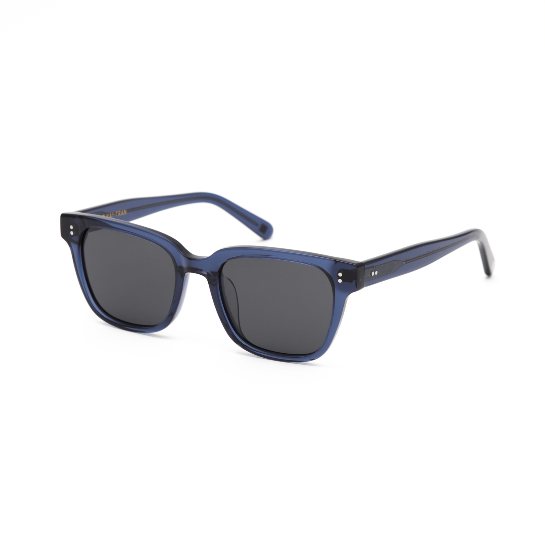 Charlie - Dark Denim rectangular sunglasses by KayTran Eyewear with black lenses, matte finish, on a white background.