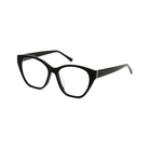 Taylor Optical - Polished Black cat-eye eyeglasses by KayTran Eyewear with thick frames, angled on a white background.