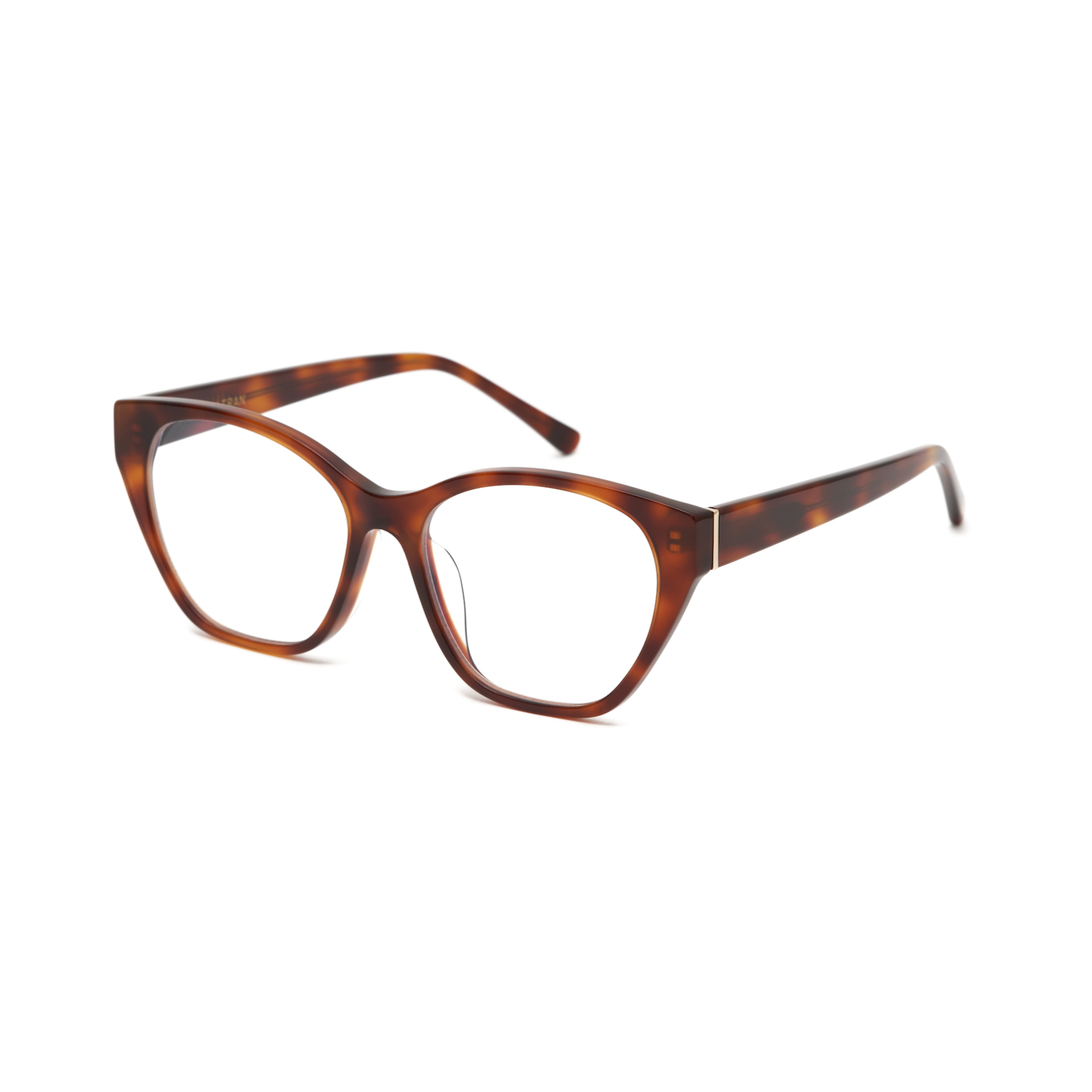 Taylor Optical - Honey Tort by KayTran Eyewear, square brown tortoiseshell glasses shown at an angle on white background.