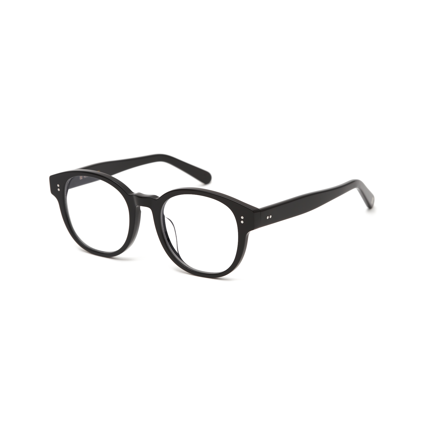 Reese Optical - Polished Black round eyeglasses by KayTran Eyewear with clear lenses on a white background.