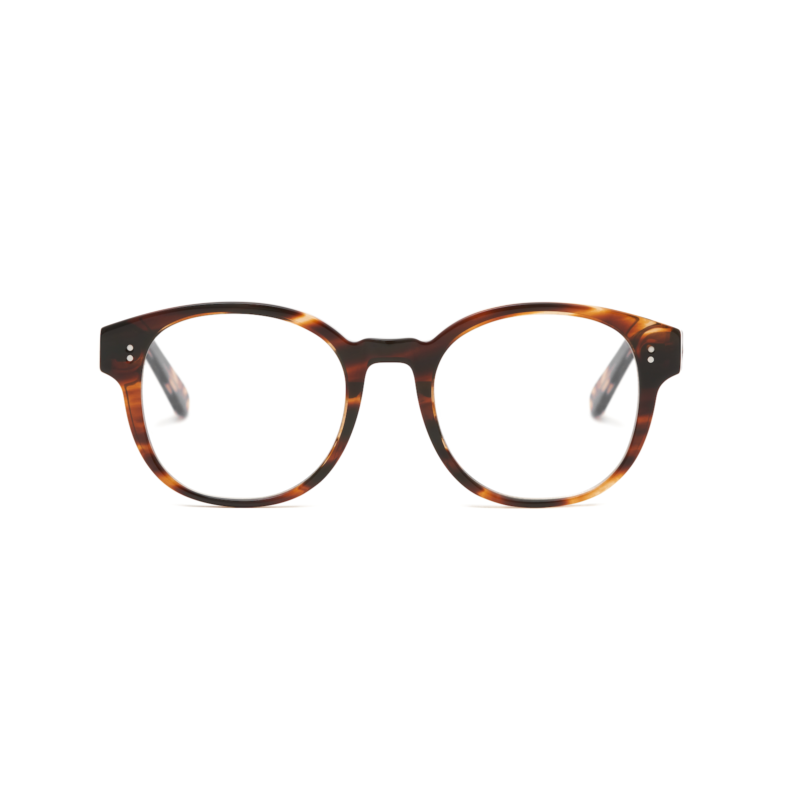 Reese Optical - Amber Honey by KayTran Eyewear: round, brown tortoiseshell glasses shown on a white background.