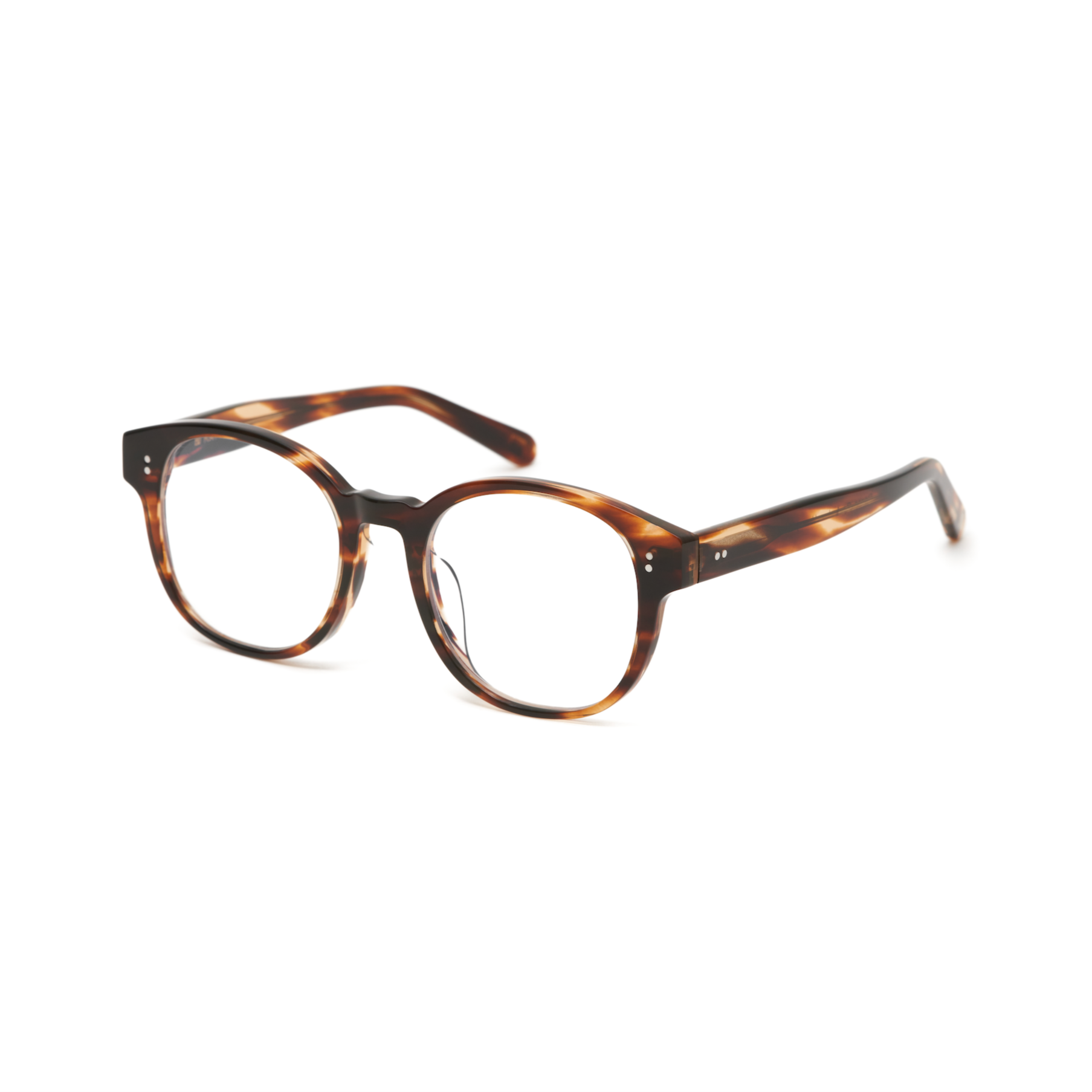 KayTran Eyewear Reese Optical - Amber Honey round glasses with clear lenses, shown on a white background.