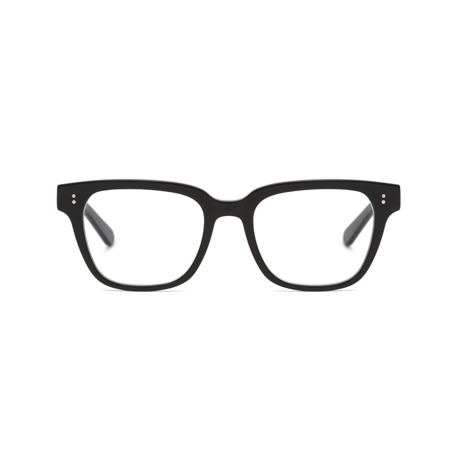 KayTran Eyewear Charlie Optical - Polished Black rectangular eyeglasses with clear lenses on a white background.