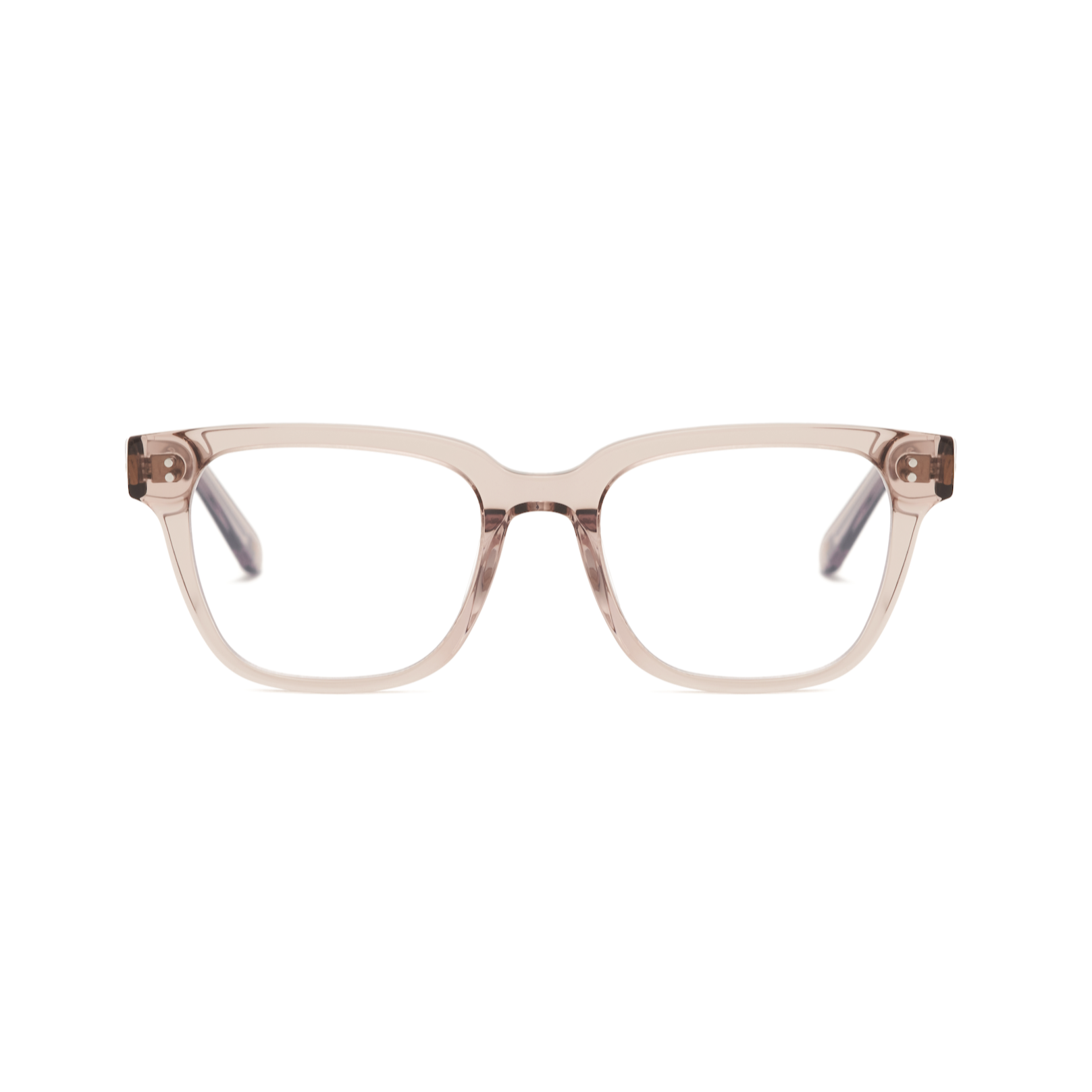 Charlie Optical - Stone Taupe by KayTran Eyewear: clear rectangular eyeglasses with transparent beige frames, front view.