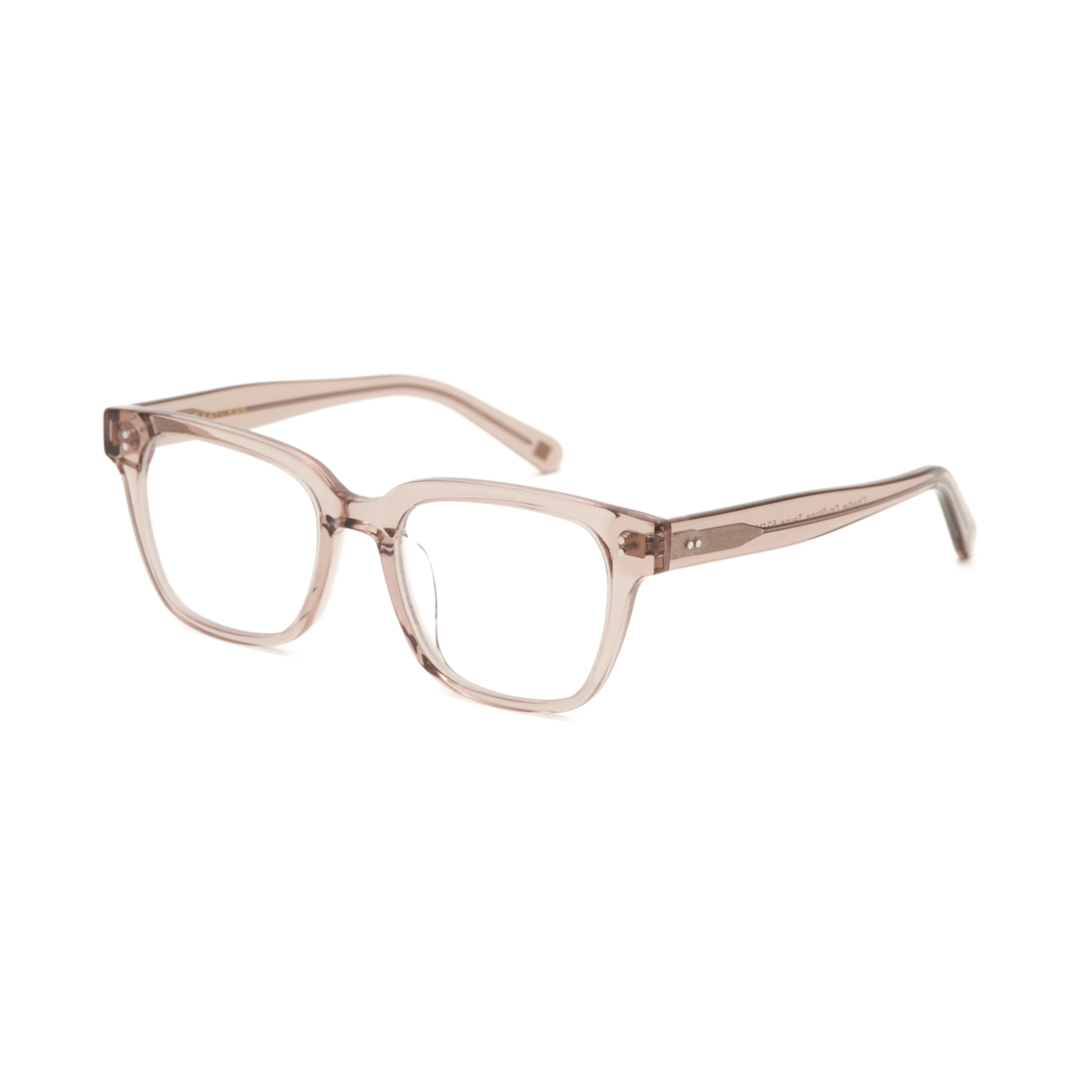 Charlie Optical - Stone Taupe by KayTran Eyewear: transparent light pink square thick plastic frames on white background.