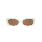 The Billie - Ivory by KayTran Eyewear features white rectangular frames with brown tinted lenses on a white background.