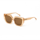 Luna - Apricot by KayTran Eyewear: beige, square sunglasses with brown lenses on a white background.