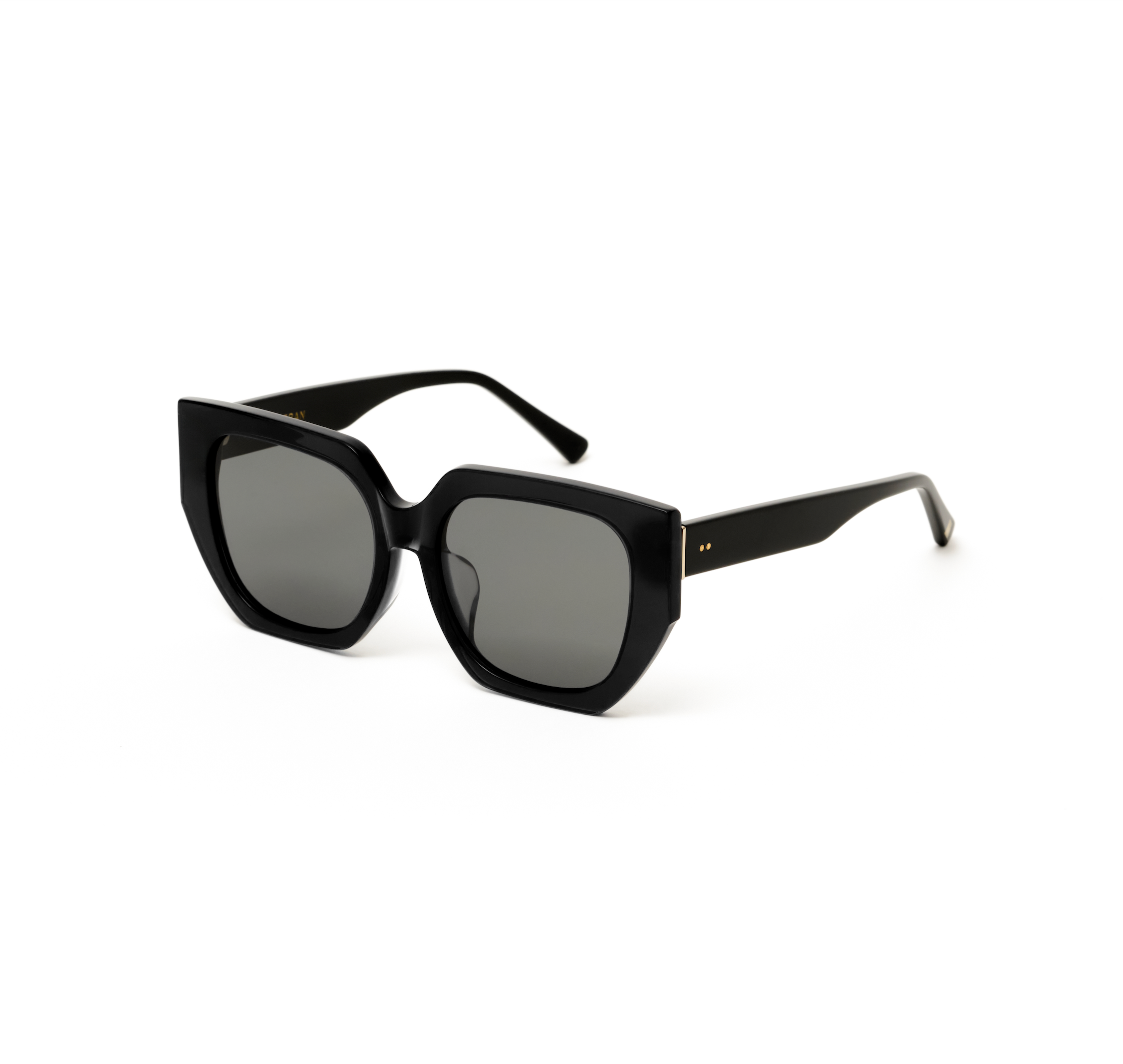 Luna - Polished Black oversized square sunglasses by KayTran Eyewear with dark lenses on a white background.