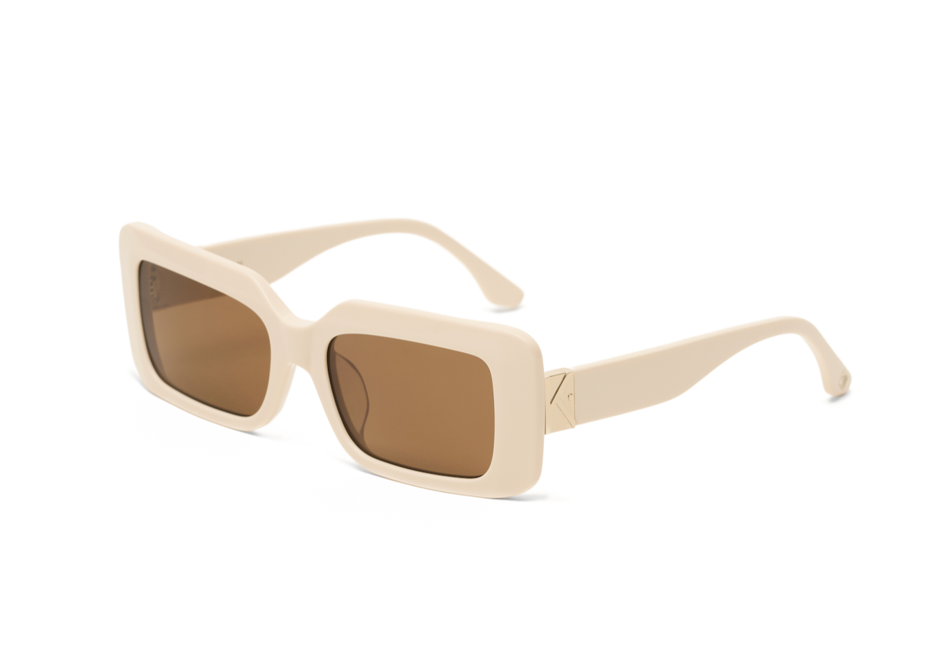 Brooks - Ecru by KayTran Eyewear: rectangular beige sunglasses with brown lenses, shown on a white background.
