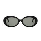 Mara - Polished Black oval sunglasses by KayTran Eyewear, shown front view with dark lenses against a plain background.
