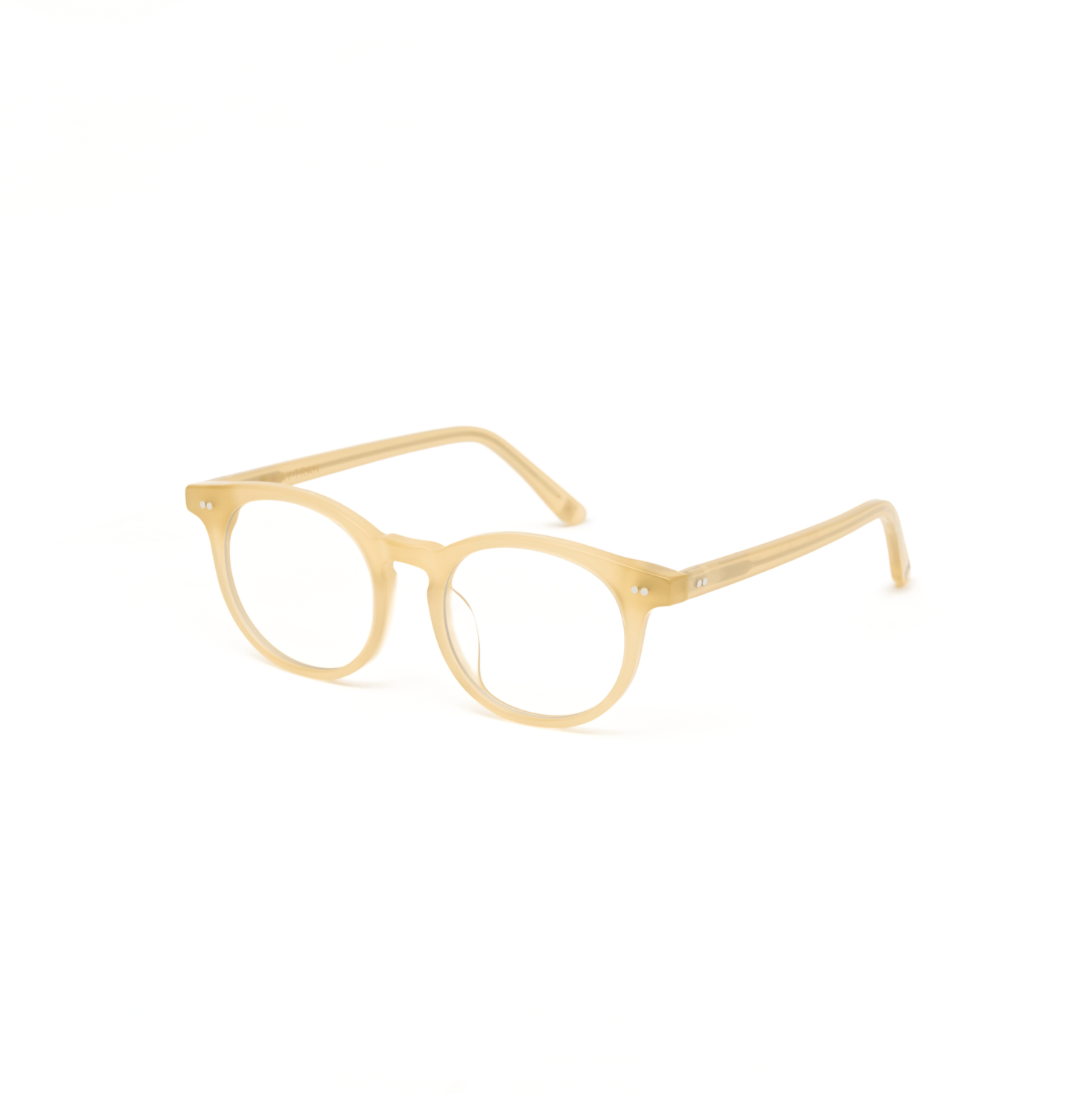 KayTran Eyewears Bailey - Milky Honey round eyeglasses with clear lenses shown on a white background.