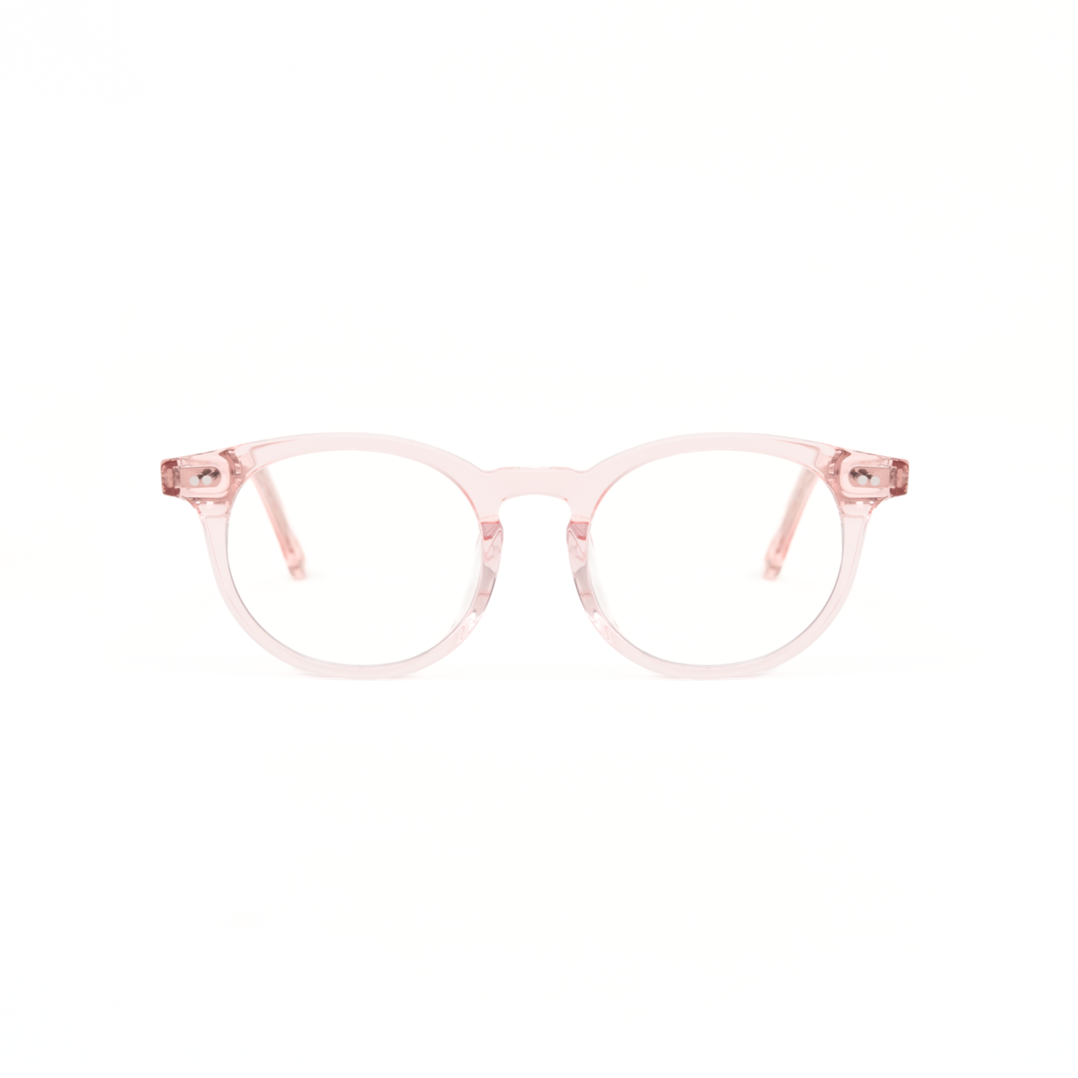 Bailey - Pastel Pink round eyeglasses by KayTran Eyewear, shown on a plain white background.