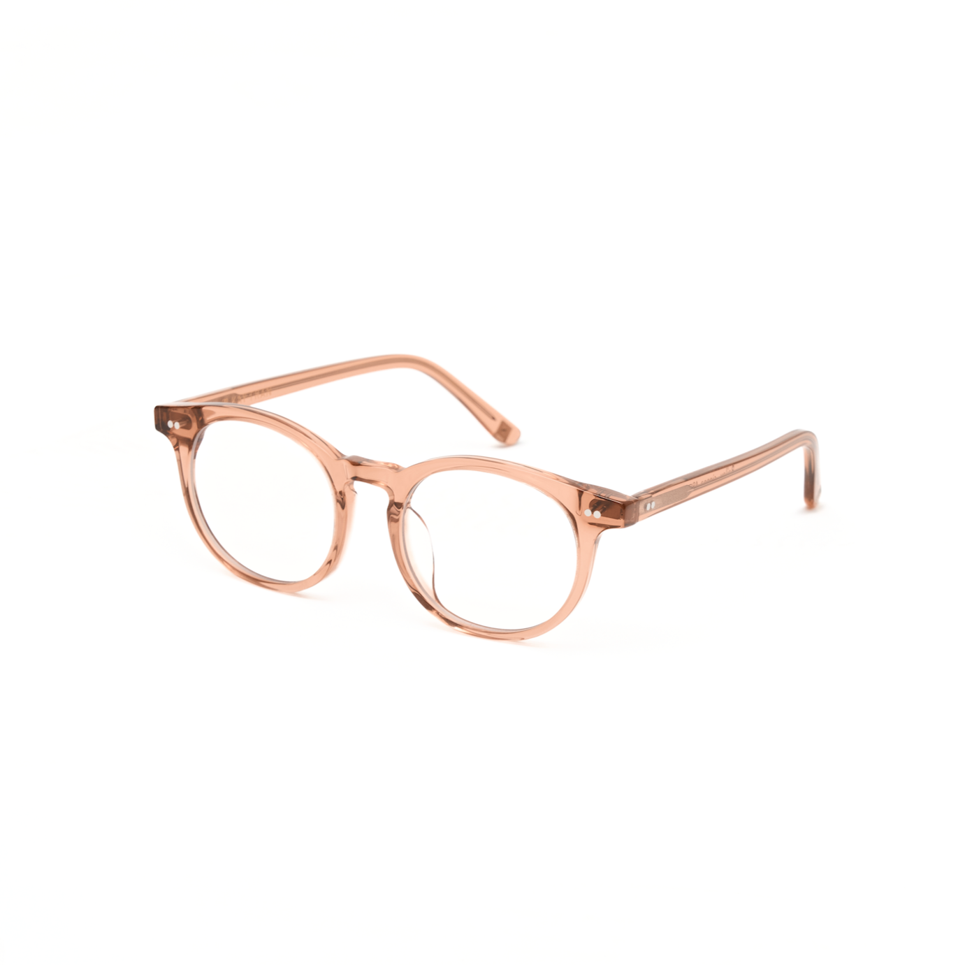 Bailey - Sienna by KayTran Eyewear: round, light brown translucent glasses on a white background.