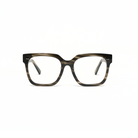 Andy - Graphite by KayTran Eyewear: square, tortoiseshell eyeglasses with clear lenses, front view on white background.