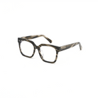 Andy - Graphite by KayTran Eyewear: square tortoiseshell frames with clear lenses and angled arms on white background.