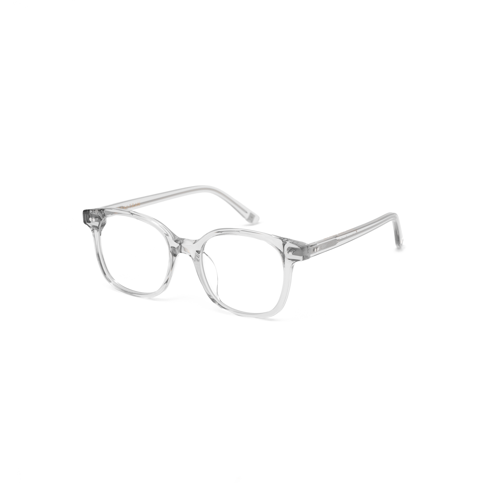 KayTran Eyewear Easton - Cloud: Clear round-lens plastic glasses with a subtle square frame on a white background.