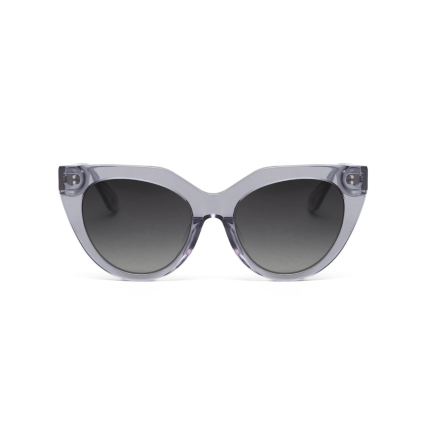 Aiden - Slate by kaytran eyewear: gray cat-eye sunglasses with dark lenses on a white background.