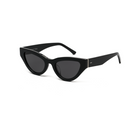 KayTran Eyewear Drew - Polished Black cat-eye sunglasses with thick frames and dark lenses on a white background.