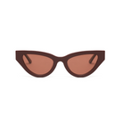 Front view of KayTran Eyewear Drew - Burgundy cat-eye sunglasses with tinted lenses on a white background.