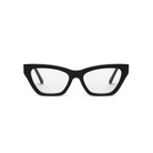 Kai Optical - Polished Black cat-eye eyeglasses by KayTran Eyewear with clear lenses on a plain white background.