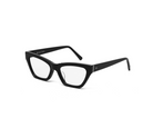 KayTran Eyewear Kai Optical—polished black rectangle frames with clear lenses and angled arms on a white background.