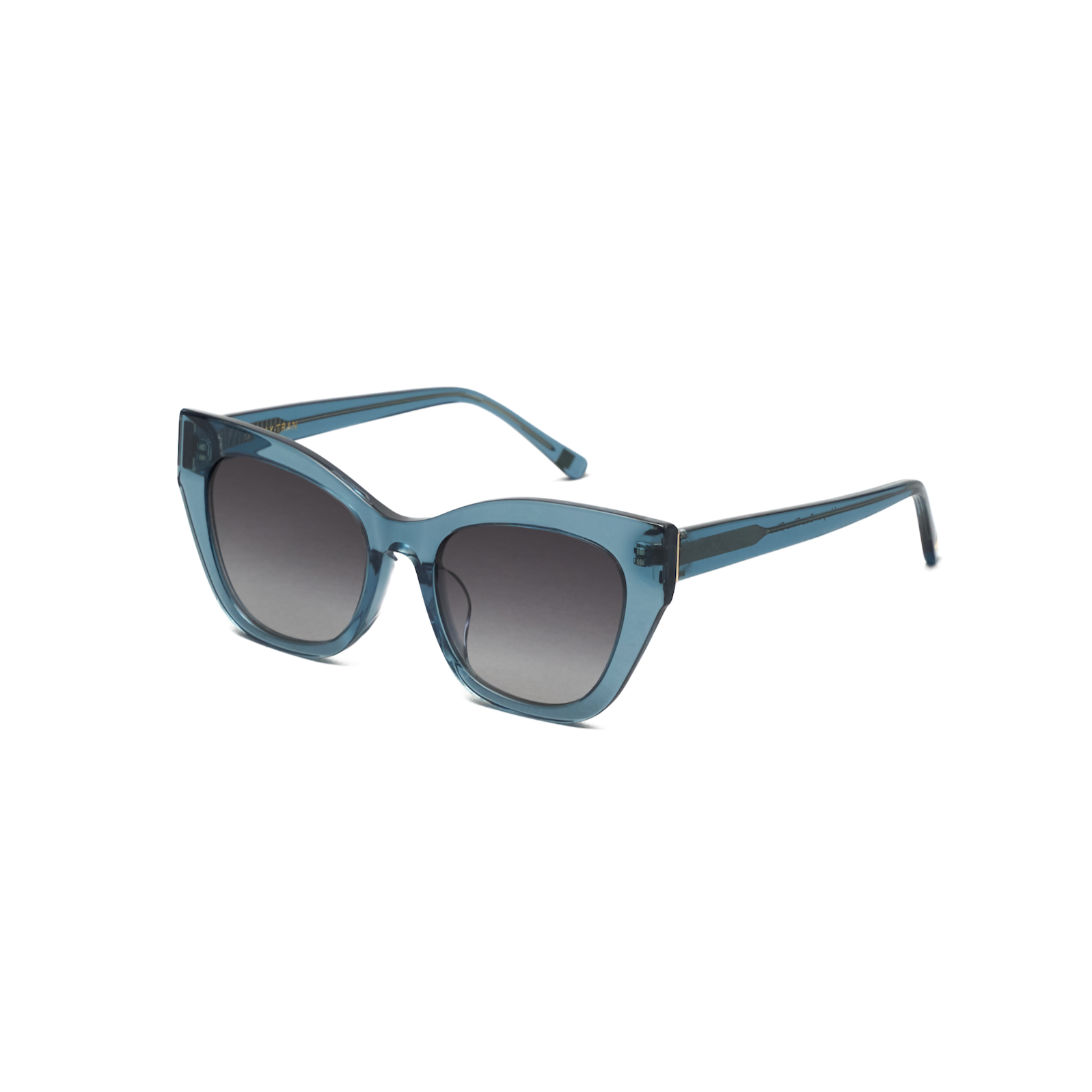 KayTran Eyewear Harper - Sea Pine: blue, square frames with dark gradient lenses on a white background.