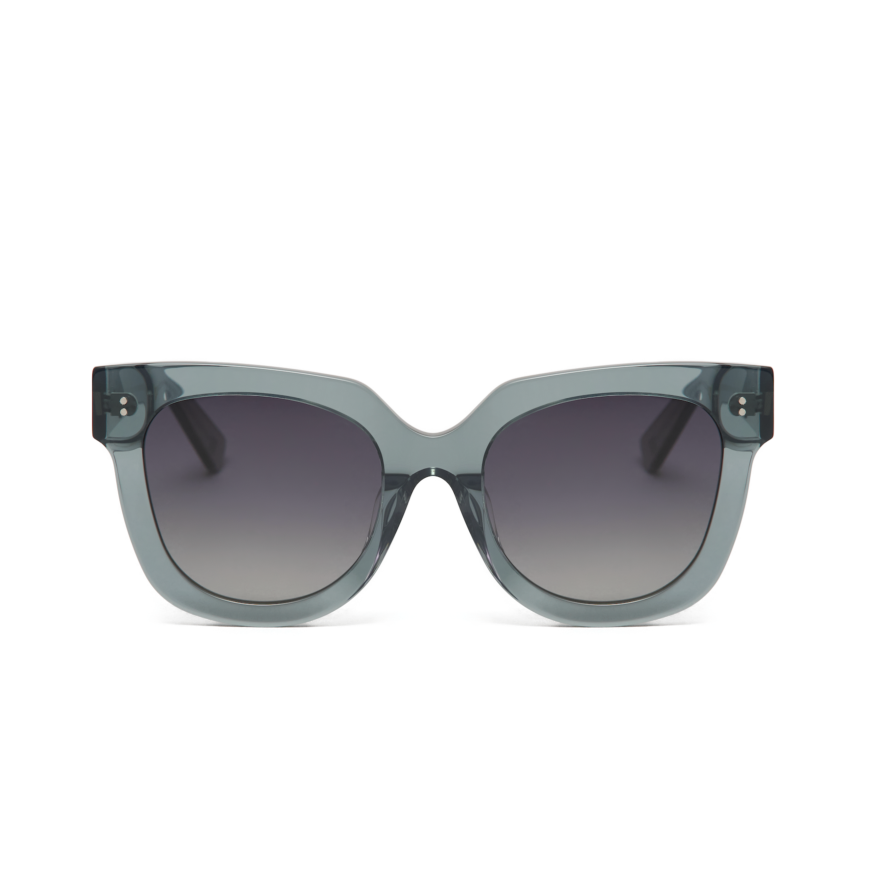 KayTran Eyewear Rowan - Sage cat-eye sunglasses with thick frames and gradient dark lenses on a white background.