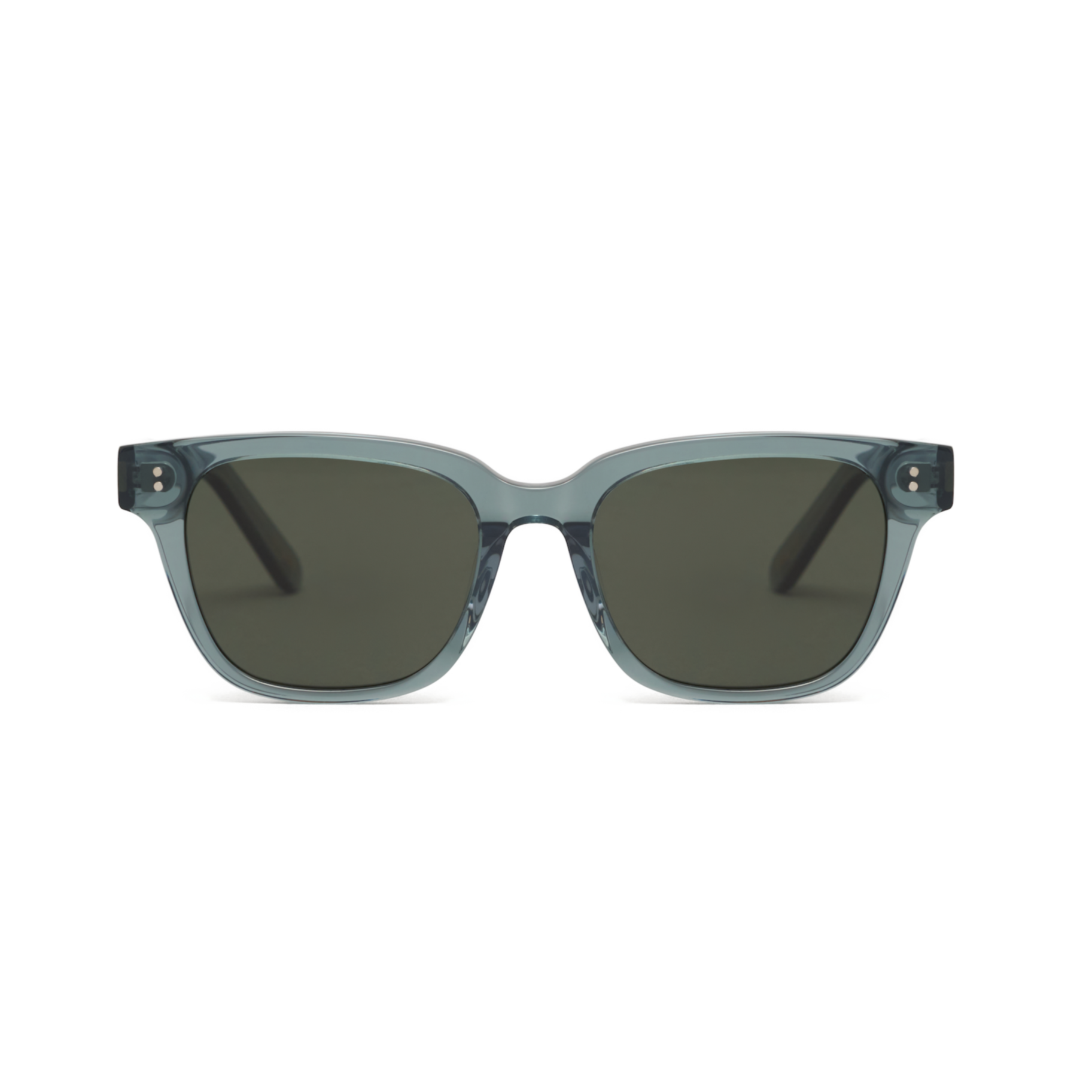 Charlie - Sage rectangular sunglasses by KayTran Eyewear with gray translucent frames and dark tinted lenses on white.