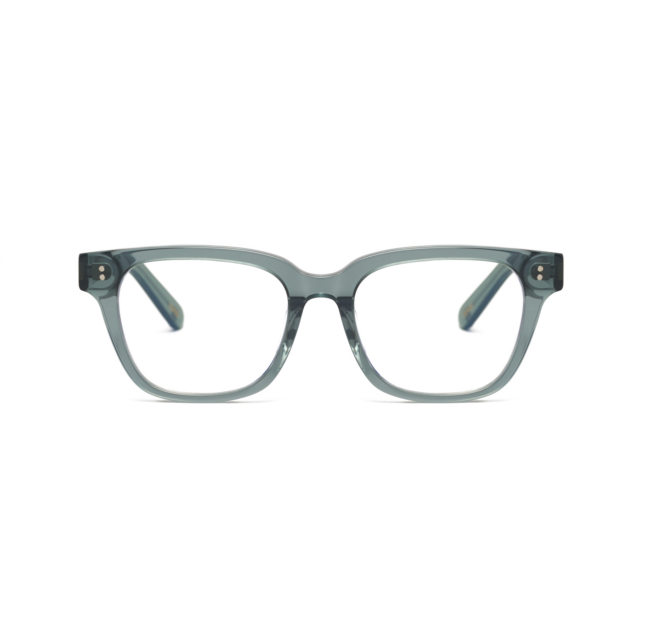KayTran Eyewears Charlie Optical - Sage: clear rectangular eyeglasses with grey tint, shown front view on white.