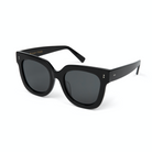Rowan by KayTran Eyewear: polished black rectangular sunglasses with thick frames and dark lenses.
