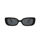 Billie - Polished Black by KayTran Eyewear: black rectangular sunglasses with dark lenses, front view on white background.