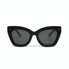 Arlo - Polished Black cat-eye sunglasses by KayTran Eyewear with dark lenses, shown on a white background.