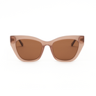 Harper - Almond by KayTran Eyewear: brown cat-eye sunglasses with thick translucent frames on a white background.