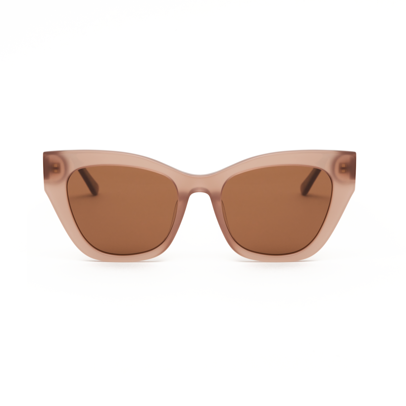 Harper - Almond by KayTran Eyewear: brown cat-eye sunglasses with thick translucent frames on a white background.