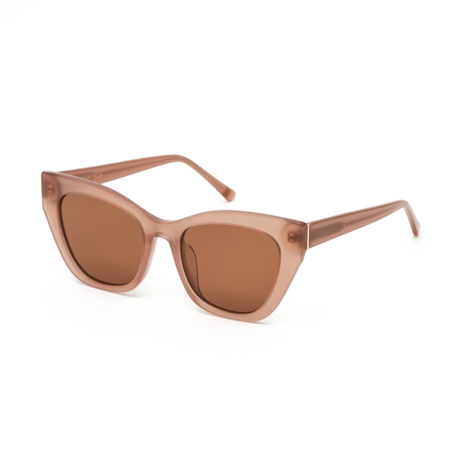 Harper - Almond by KayTran Eyewear: brown cat-eye sunglasses with thick frames and tinted lenses on white background.