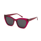 KayTran Eyewears Harper - Berry cat-eye sunglasses with dark lenses shown on a white background.