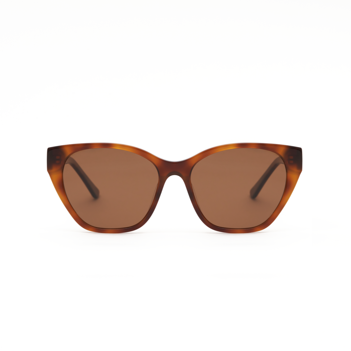 Taylor - Honey Tort cat-eye sunglasses by KayTran Eyewear, dark lenses, shown front view on a white background.