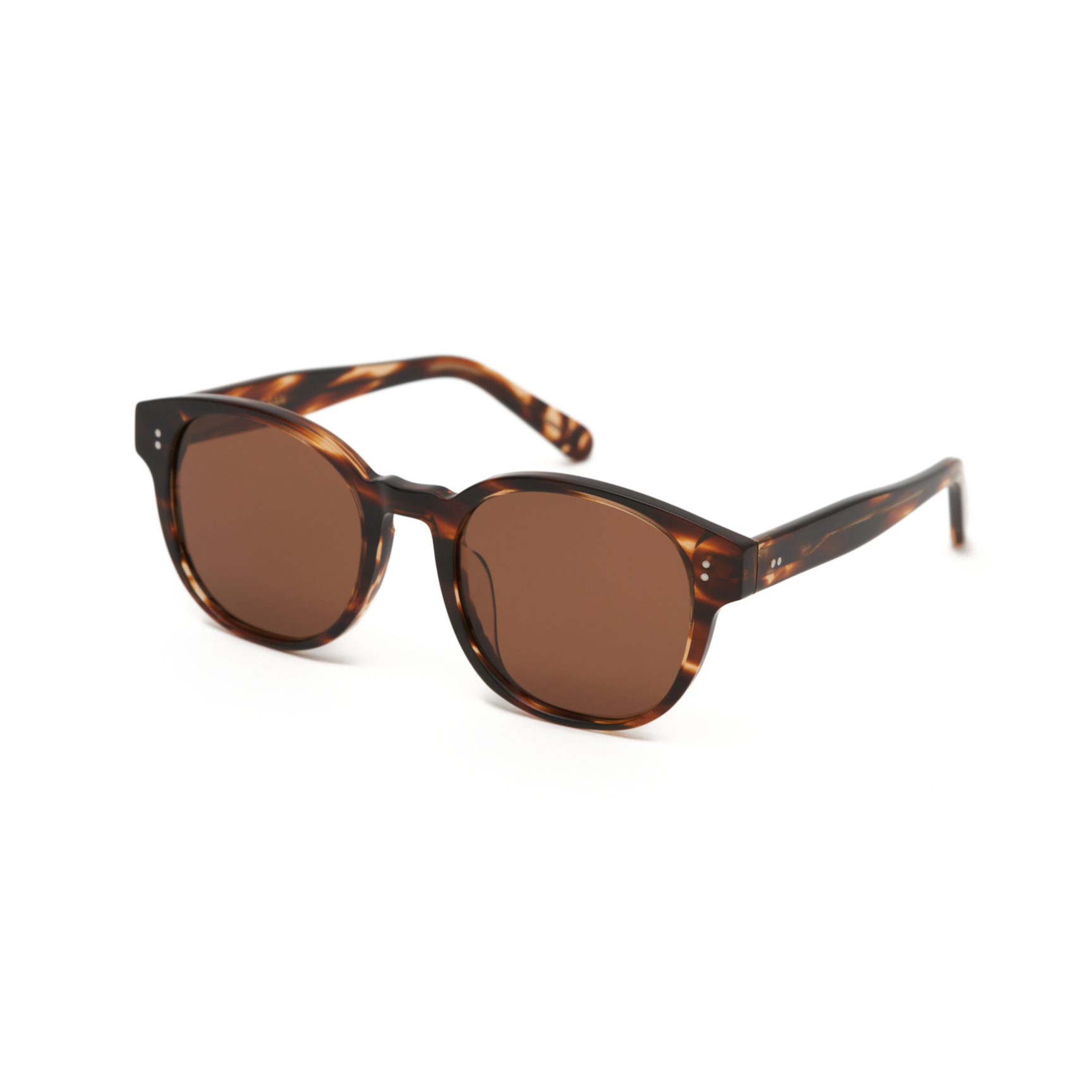 Reese - Amber Honey by KayTran Eyewear: tortoiseshell round sunglasses with brown lenses on a white background.