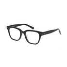Charlie Optical by KayTran Eyewear: polished black rectangular frames with clear lenses, shown on a white background.