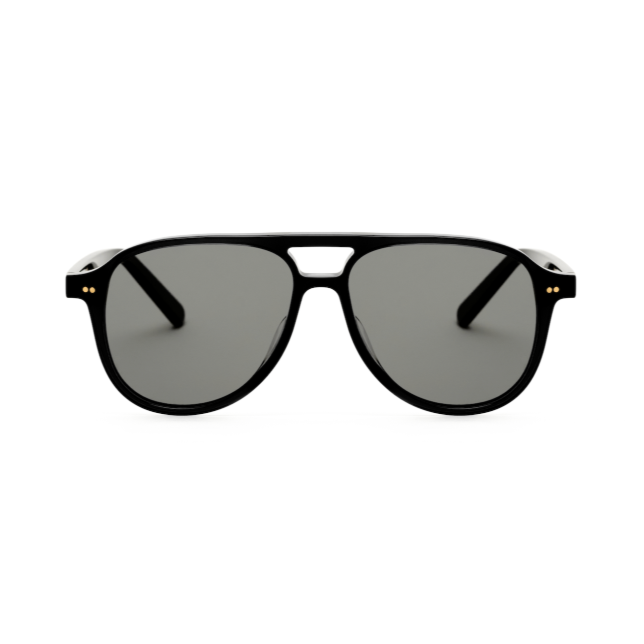 KayTran Eyewear Knox - Monochrome aviator sunglasses with dark lenses shown from the front on a white background.