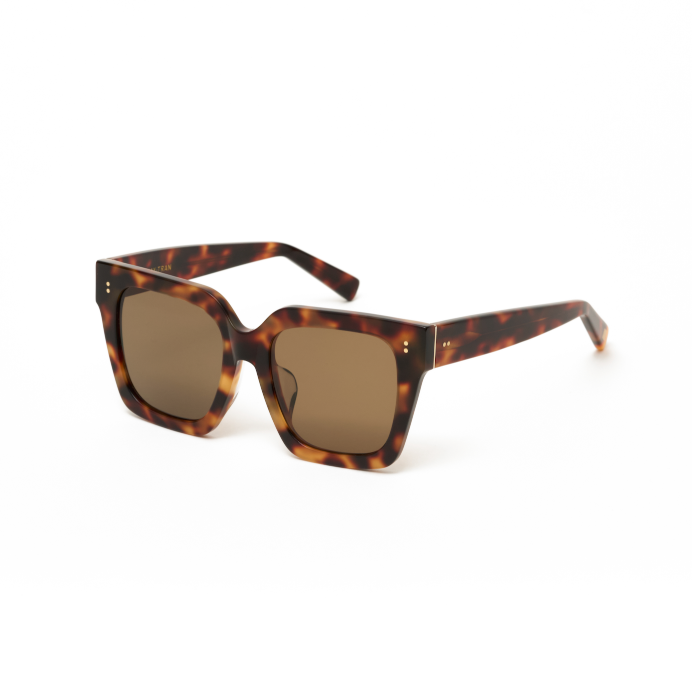 KayTran Eyewear Logan - Ember & Brown Lens square-frame sunglasses with dark lenses on a white background.