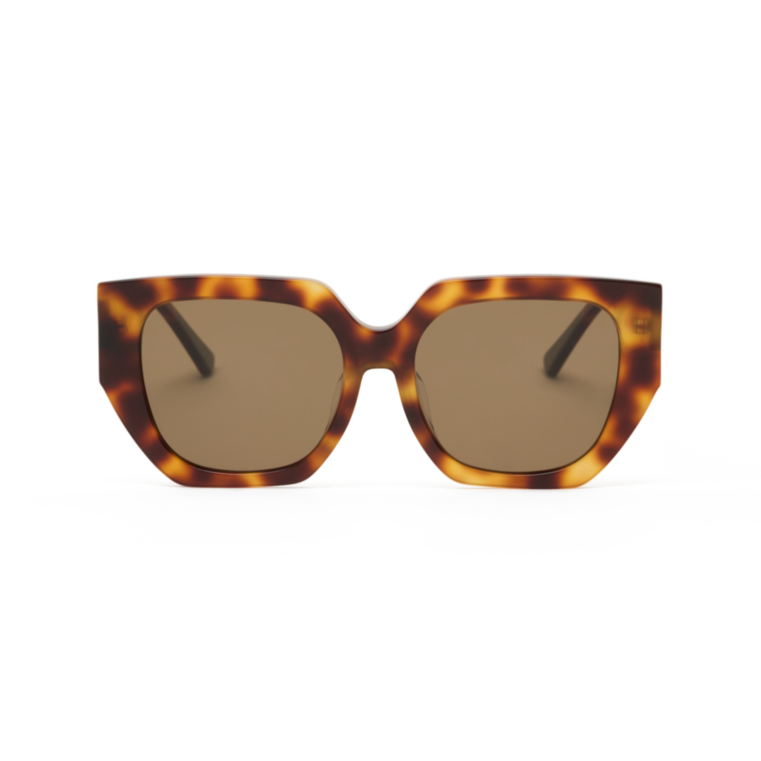 KayTran Eyewear Luna - Honey Tort oversized square sunglasses with dark lenses, front view on white background.