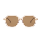 River - Sand by KayTran Eyewear: beige-frame sunglasses with rectangular brown lenses, shown on white background.