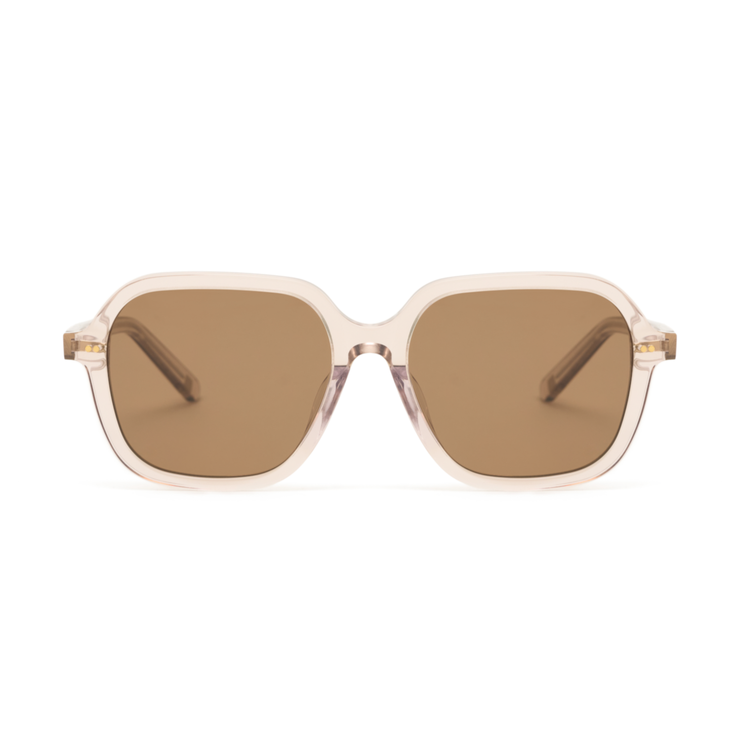 River - Sand by KayTran Eyewear: beige-frame sunglasses with rectangular brown lenses, shown on white background.