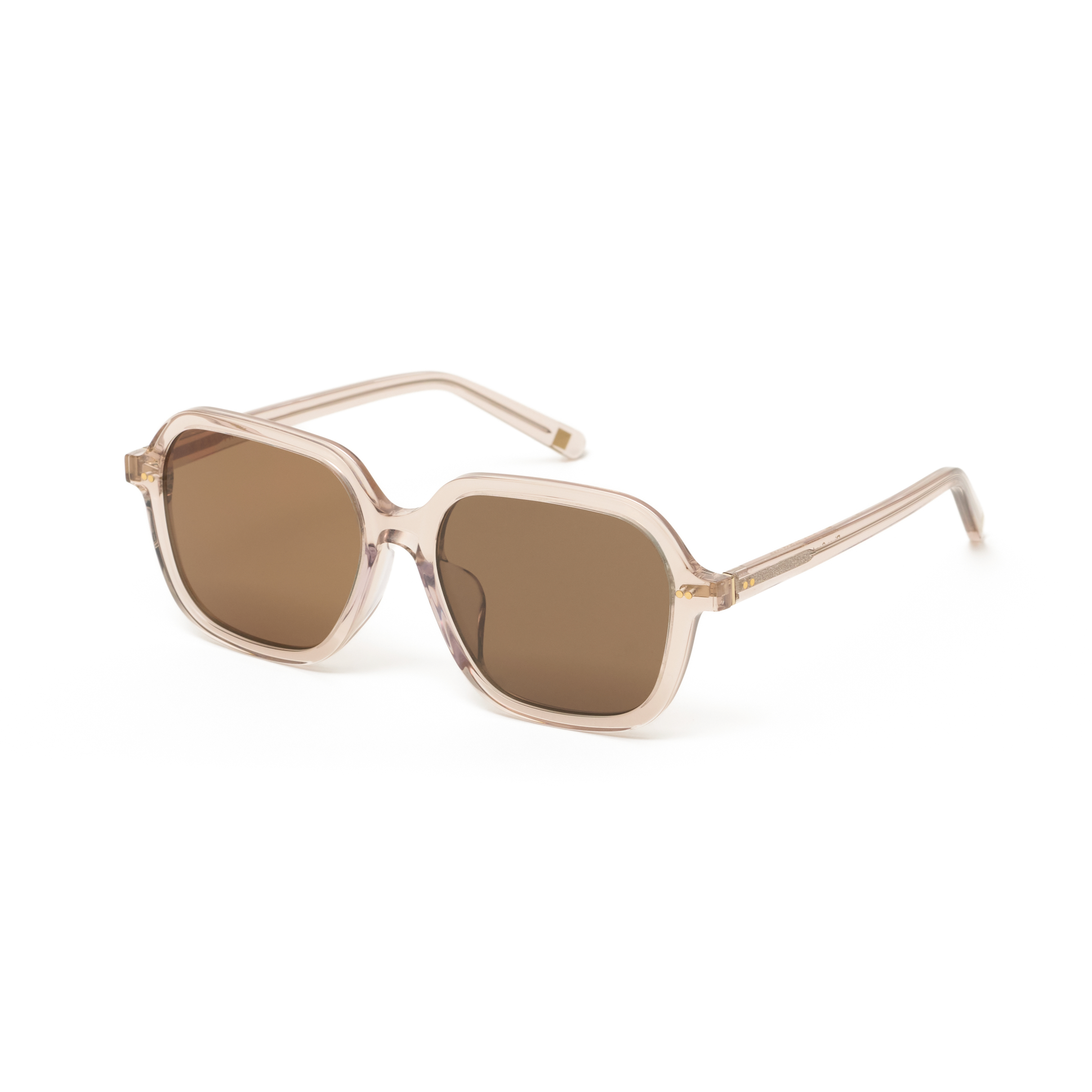 KayTran Eyewear River - Sand: beige square sunglasses with brown tinted lenses on a white background.